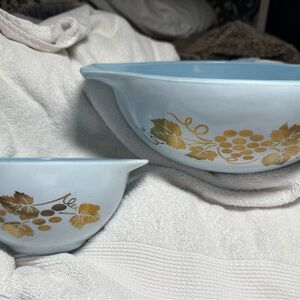 Vintage Pyrex Dephite Blue Golden Grapes promotional set